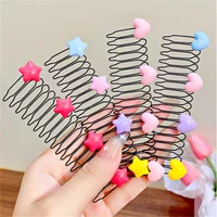 Colorful Heart Star Hair Comb Stretch Metal Pull-Out Bow Hairband for Girls Broken Hair Finish Gift