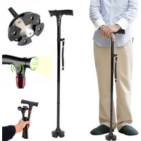 Multifunctional Folding Cane Portable Smart Four-base LED Light Alarm Function Lighting Anti-slip Cane for The Elderly Hiking