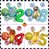 8pcs Pokemon Balloons set Pikachu Charmander Squirtle Bulbasaur 32inch Number Balloon 1-9 Kids Birthday Party Decoration Balls