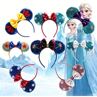 Frozen Mouse Ears Headband For Women 5''Polka Sequin Bow Hairband Halloween Christmas Festival Party Travel DIY Hair Accessory
