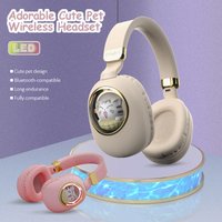 Cute Pet Wireless Headset LED Bluetooth-Compatible Headphones with Mic Glowing Earphones for Kids/Children/Girls Gifts