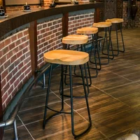 Modern Bar Stool Iron Seat Vanity Stool European Style Solid Wood Fashionable Design Bar Stool Bar Chair