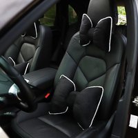 Comfortable Soft Blac Plush Car Headrest Lumbar Support Cartoon Bowknot Car Waist Neck Pillow Car Interior Decoration For Winter