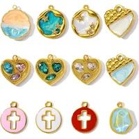 3pcs/Lot French Shell Cross Stainless Steel Enamel Diy Charms Woman Star Love Heart Necklace Pendants Sea Water Wholesale