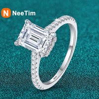 NeeTim 1ct 2ct 3ct Emerald Cut Moissanite Rings for Women 925 Sterling Silver Lab Diamond Wedding Engagement Ring Gemstone Band