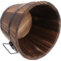 Wooden Round Barrel Planter Flat Mouth Large Carbonized Wood Flower Pot Rustic Style Home Office Garden Decoration