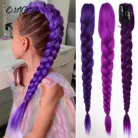 OLACARE Synthetic Long Braided Purple Hair Ponytail Extensions Hairstyle Claw Clip Hair Wig for Women or Kids Costume Chritmas