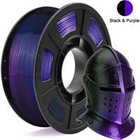 Silk PLA Dual Color Filament 1.75mm 3D Printer Filament, Coextrusion Black Purple Metal-Like Shiny PLA Filament, 250g (0.55lbs)