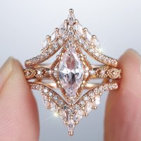 3pcs/set Cute Female White Zircon Stone Ring Sets Vintage Rose Gold Color Wedding Jewelry For Women