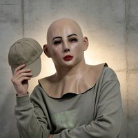 Realistic Bald Female Full Head Mask Lady Woman Headgear for Halloween Cosplay Cross Dress Prank Costume