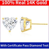 Szjinao Pure 14K Gold Hearts Earrings Moissanite Real Gold Certified Women Jewelry Three Claw Luxury AU585 K Gold Wedding Gifts