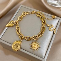 Fashion Stainless Steel Golden Chunky Chain Bracelets for Women Men Sun Totem Snake Conch Heart Charms Bracelet Jewelry Gifts