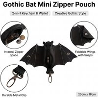 Bat Shape PU Leather Key Holder Mini Zipper Coin Purse with Carabiner for Keys Earbuds