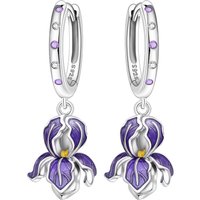 PANPOKI 925 Sterling Silver Purple Iris Flower Drop Earrings Women Earrings Charm Fashion Versatile Party Jewelry Gifts