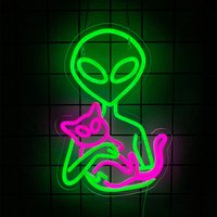 Alien Neon Sign for Wall Decor Aliens Cat Led Lights Signs for Bedroom Neon Light for Game Room Bedroom Party Decoration Gift