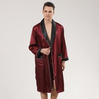 Ensemble de pyjama en satin à manches longues pour hommes, robe et short à revers, vêtements de nuit décontractés pour hommes, pyjama soyeux, 2 pièces
