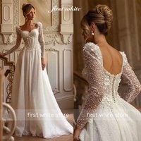 Gorgeous A Line Wedding Dresses Long Sleeves Sweetheart Women Bride Gowns Sweep Train Vestido De Noiva Customized