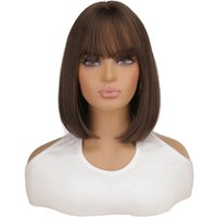 Dark Brown Synthetic Wig with Bangs Medium Straight Layered Natural Hairs for Women Daily Cosplay Heat Resistant Wigs Party