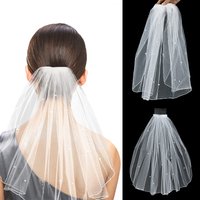 1pc White Short Bridal Veil With Comb Pearl Wedding Bridal Veil Simple Tulle for Wedding Bridal Bachelorette Hen Party Veil