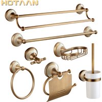 Antique Brushed Solid Brass Bathroom Accessories Sets European jade base Bathroom Hardware Sets Retro Bathroom Products