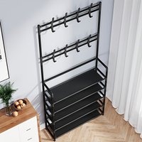 Multifunctional Shoe Hat Rack 4/5 Tier 8 Hooks Metal Plastic Heel Protectors Cup Storage Entryway Living Room Home Organizer