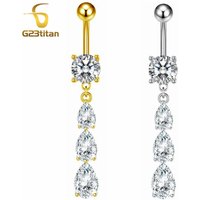 G23Titan White Drop CZ Zircon Navel Jewelry 14G Anti Allergic Titanium Piercing Nombril Ombligo Women Dangle Belly Button Rings