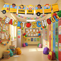 Back to School Classroom Decoration - First Day of School Sign with School Bus Banner Apple Pencil Kindergarten Graduation Decor