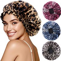 New Women Leopard Print Satin Nightcap Double Layer Silky Bonnet Adjustable Elastic Band Sleep Cap For Women Long Hair