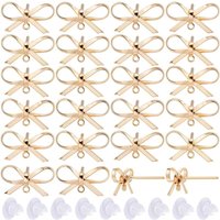1 Box 20 Sets Real 18K Gold Plated Earring Posts Stud Earring Findings Earring Studs Earring Stud with Hole Bowknot Post