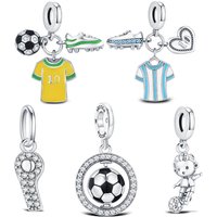 925 Silver Football Charm Sports Brazil Argentina Football Star No. 10 Jersey Beads Fit For Original Bracelet DIY Jewellery Gift
