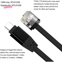 Y-1Pcs Black Type-C TO RJ45 Connecting Cable Phone Wired Network Adapter Laptop Tablet 1000m