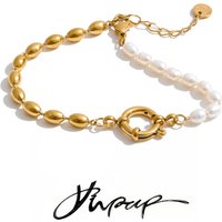 Yhpup Stainless Steel Natural Freshwater Pearl Beads Chain Bracelet Bangle Gift High Quality Handmade Fashion Wrist Jewelry