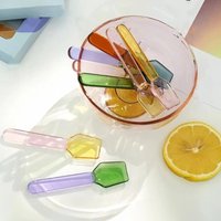 Cute Style Colorful Glass Dessert Spoon Heat Cold Resistance INS Style Ice Cream Spoon Long Handle Coffee Spoon Ice Cream