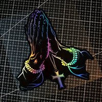 AliExpress NONE 1PC Laser Jesus Christ Prayer Hands Pearl and Cross Pendant Sticker - Colorful Religious Car and Motorcycle
