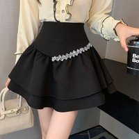 6Korean Sweet Kawaii Ruffles Diamonds All-match Cake Skirt 2026 Summer New Elegant Fashion School High Waist A-Line Mini Skirts