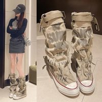 Graffiti Design Women Boots Classic Breathable Canvas Boot Fashion Mid-calf Boot Non Slip Rubber Sole Platform Boots Botas Mujer