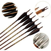 Archery ID 6.2mm Wood Grain Carbon Arrows 4 Inch Turkey Feather 300 400 500 600 Spine Traditional Bow Hunting Straightness0.003"