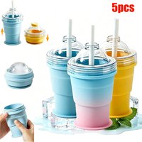 2-in-1 Foldable Ice Hockey Cup, Leakproof Lid with Straw, Portable for Coffee, Juice, Camping/Hiking Food-grade Silicone Molds
