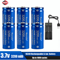 3.7V 16340 Li-ion Rechargeable Battery 3200mAh with USB Charger, Protected Circuit for LED Flashlight, Headlamp, Laser, Toys
