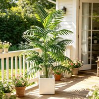 Areca Palm Plastic Artificial Plant in Pot, Fake Green Tree Bonsai for Home Indoor Outdoor Room Garden Office Party Decor