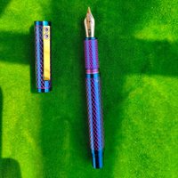 BALAOYE Purple Titanium Alloy Fountain Pen Long Knife 1.0mm Tip Golden Fish Scales Nib Calligraphy Pen Ideal Gift Calligraphy