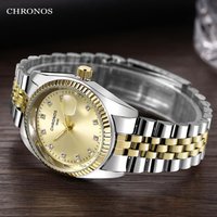 CHRONOS hommes luxe strass montre or étanche en acier inoxydable Bracelet calendrier montre-Bracelet mâle deux tons horloge d'affaires