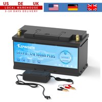 KEPWORTH 12V 100Ah LiFePO4-Batterie mit Smart 100A BMS Tiefzyklus-Lithiumbatterie für Wohnwagen, Camping, Boote und Wohnmobile