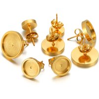 20pcs 6 8 10 12mm Gold Stainless Steel Flat Stud Earring Base Setting Blank Earring Cabochon Tray DIY Jewelry Making Wholesale