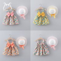2 Teile/satz Blumen Baby Mädchen Kleider Sommer Mode Kleinkind Kinder Kleidung Strand Glatte Kleid Kind Kostüm + Hut 0 zu 3 Y