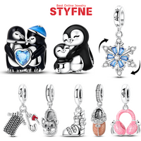 Silver-Plated Penguin Blue Heart Charms Beads Fit Original Bracelets Bag Keychain Charms Beads Pendant Diy Women Jewelry Gift