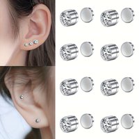 Set Of 8 Halloween-themed Magnetic Fake Nose And Ear Studs In Punk Style, Made Of Stainless Steel In Steel Color