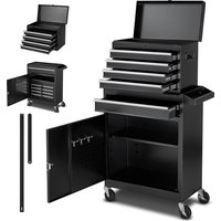 SucceBuy 5-Schubladen Rollender Werkzeugschrank 2-in-1 Werkzeugorganizer mit Verriegelungsstange Metall-Werkzeugkasten für Werkstatt und Garage