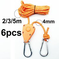 6pcs Reflective 2/4/5m 4mm Tent Rope Fastener Fixed Buckle Pulley Tensioner Ratchet Hangers Awning Wind Rope Tie Down