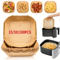25/50/100pcs Oil-Proof Non-Stick Disposable Square Papers for Frying Baking Cooking, Versatile Air Fryer Parchment Paper Liners